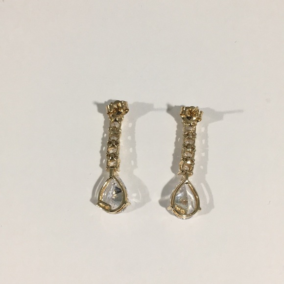 10k Yellow Gold Dangling CZ Earrings Push Backs - Picture 2 of 4